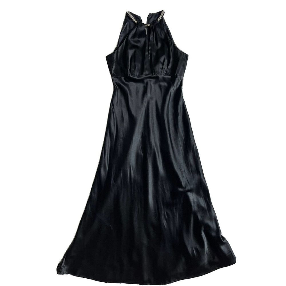 Vintage Alex Evenings Black Satin Beaded Long Formal Dress Size 8 Cocktail Maxi